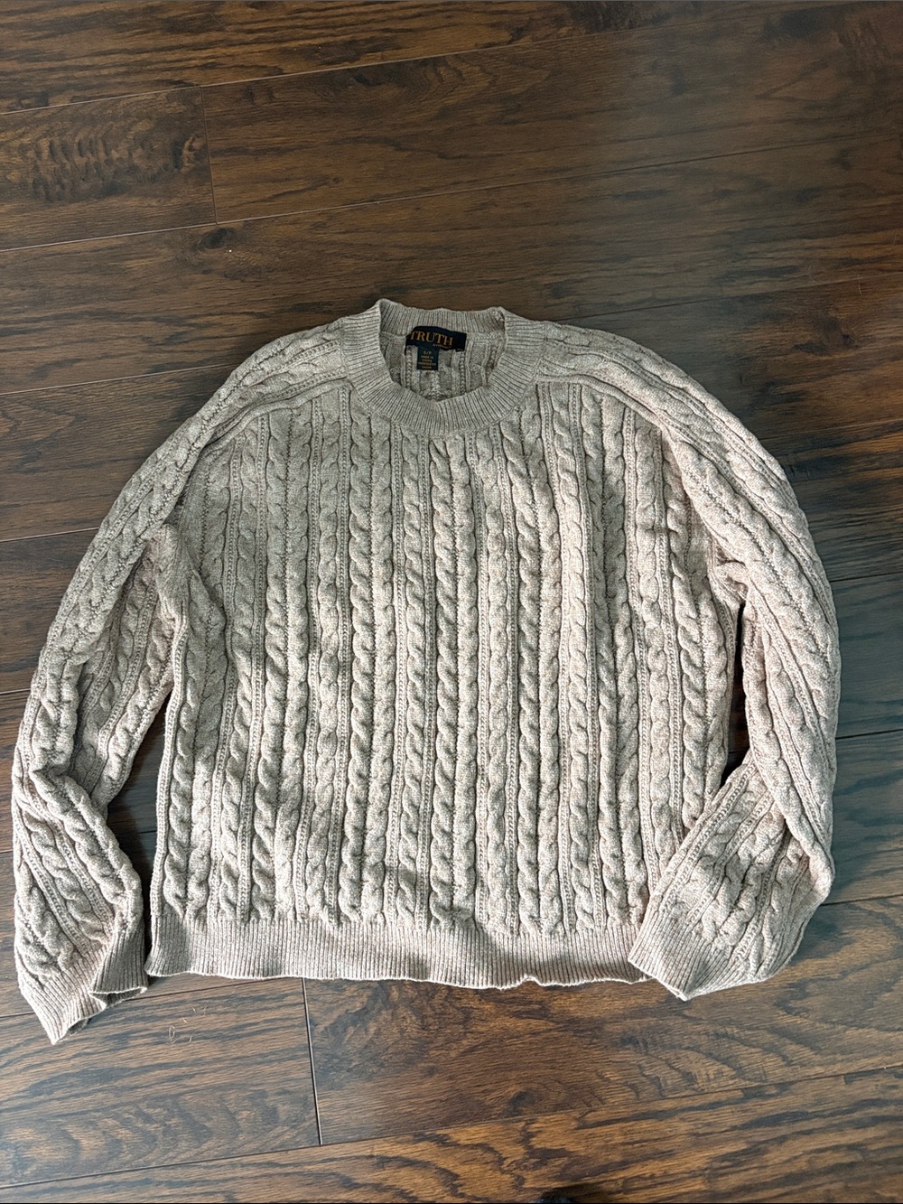 Cable Knit Crewneck Sweater - Beige